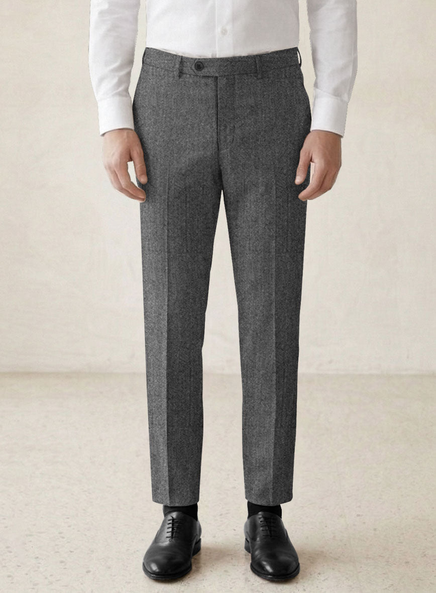 Scabal Sapphire Herringbone Gray Wool Suit - StudioSuits