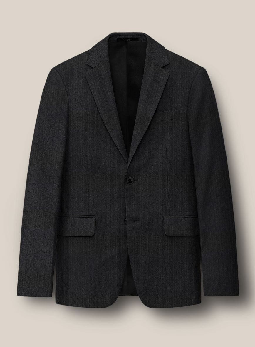 Scabal Sapphire Pinstripe Charcoal Wool Jacket - StudioSuits