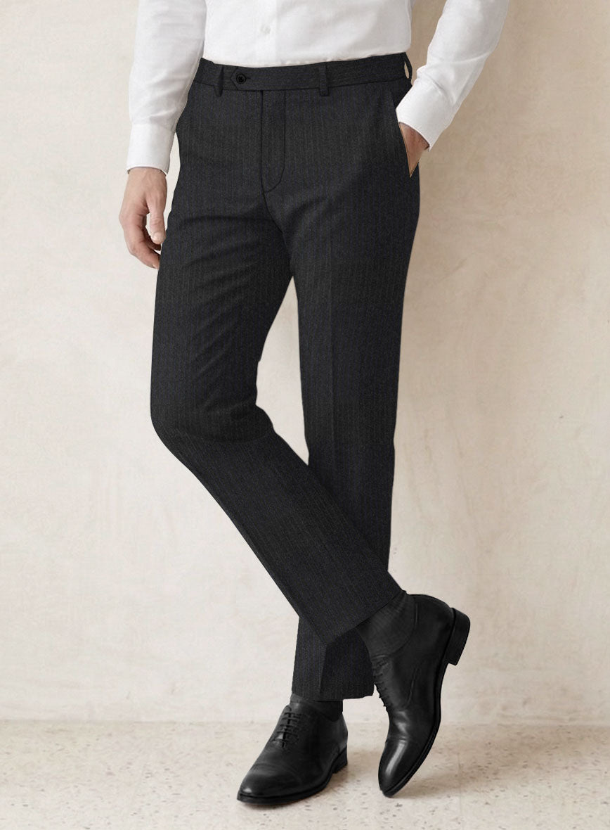 Scabal Sapphire Pinstripe Charcoal Wool Pants - StudioSuits
