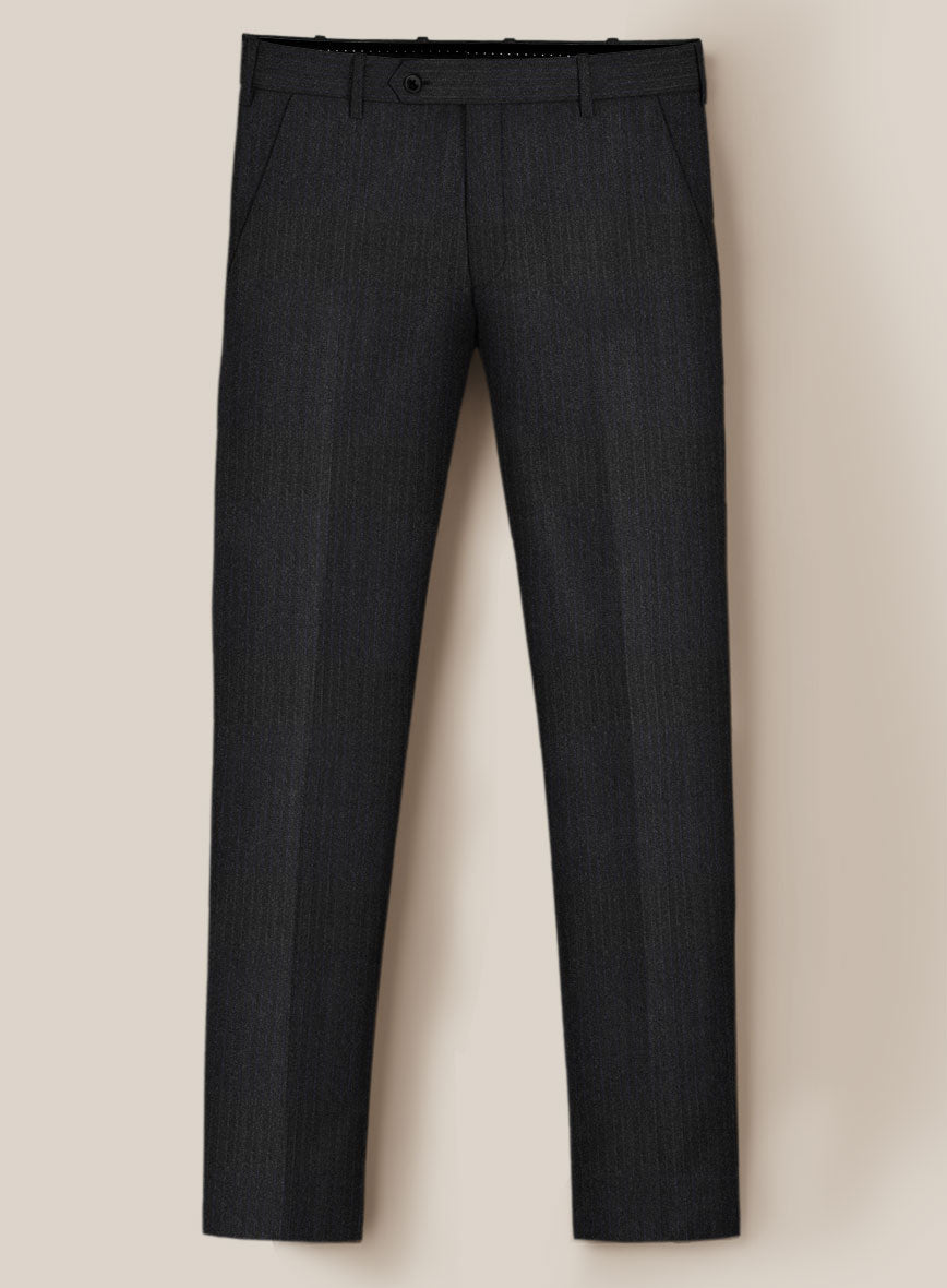 Scabal Sapphire Pinstripe Charcoal Wool Pants - StudioSuits