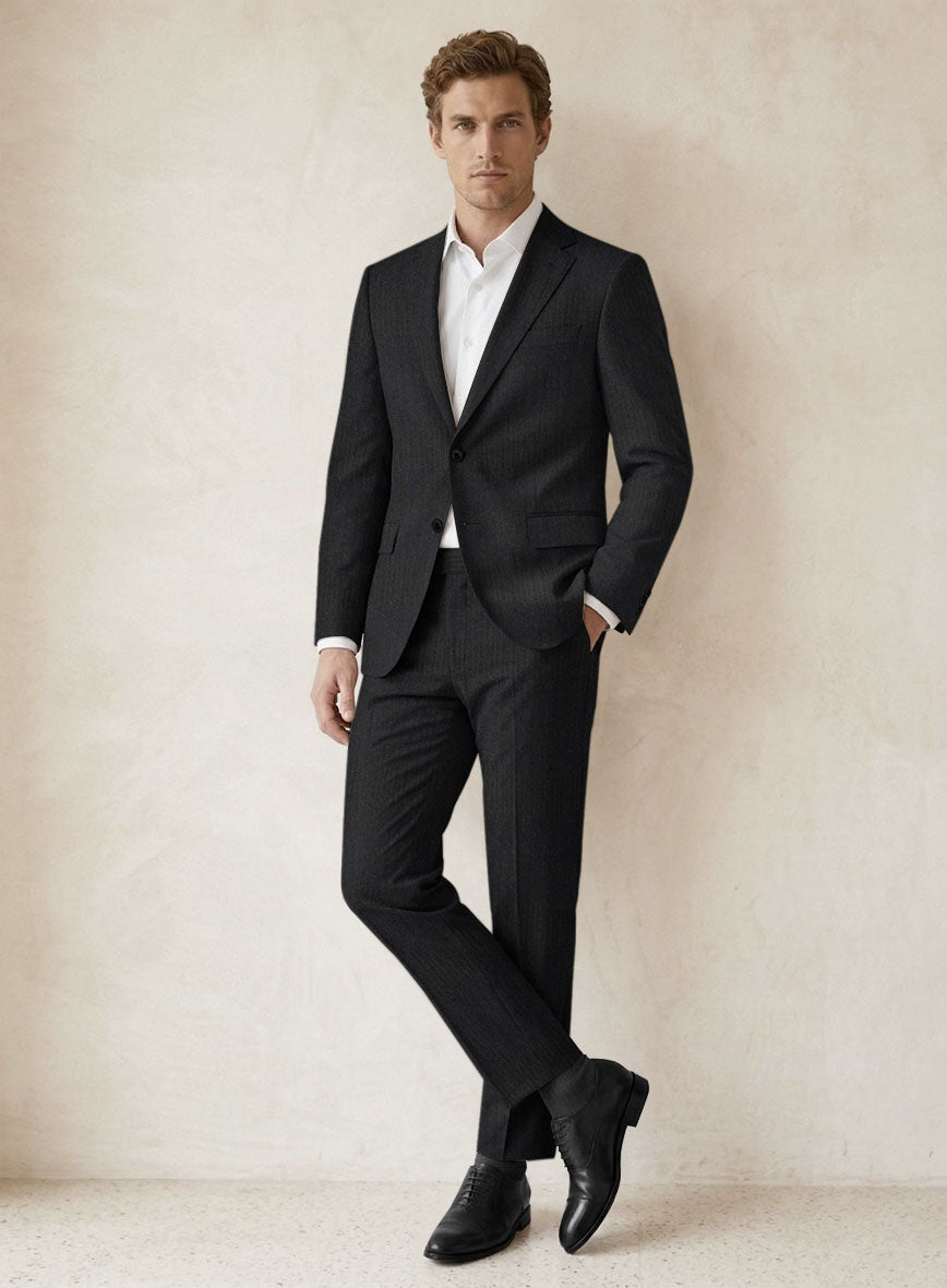 Scabal Sapphire Pinstripe Charcoal Wool Suit - StudioSuits