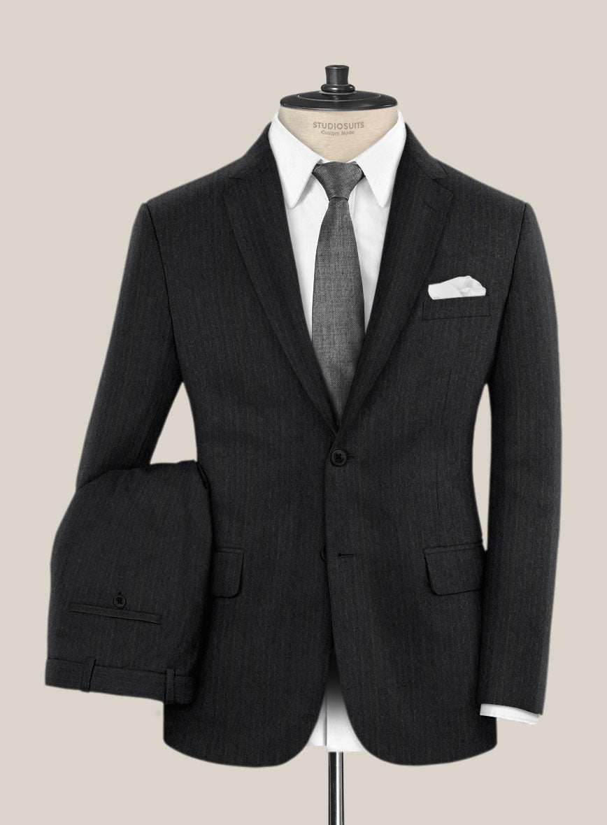 Scabal Sapphire Pinstripe Charcoal Wool Suit - StudioSuits