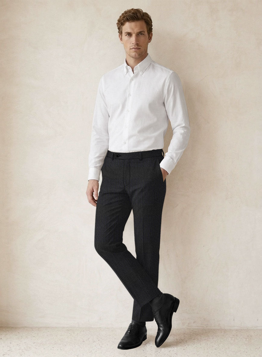 Scabal Sapphire Pinstripe Charcoal Wool Suit - StudioSuits