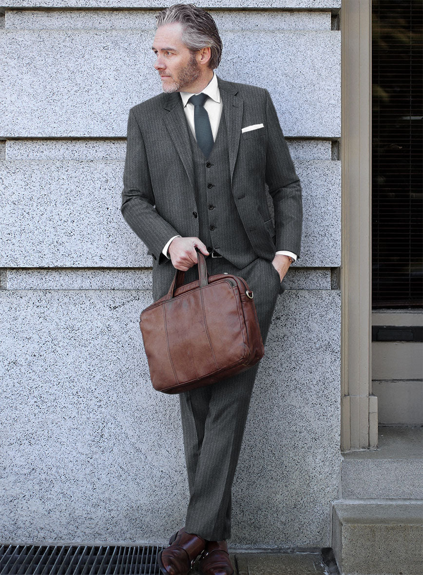 Scabal Sapphire Pinstripe Gray Wool Suit - StudioSuits