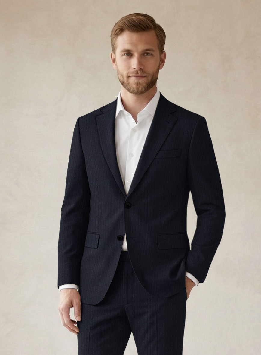 Scabal Sapphire Pinstripe Navy Wool Suit - StudioSuits