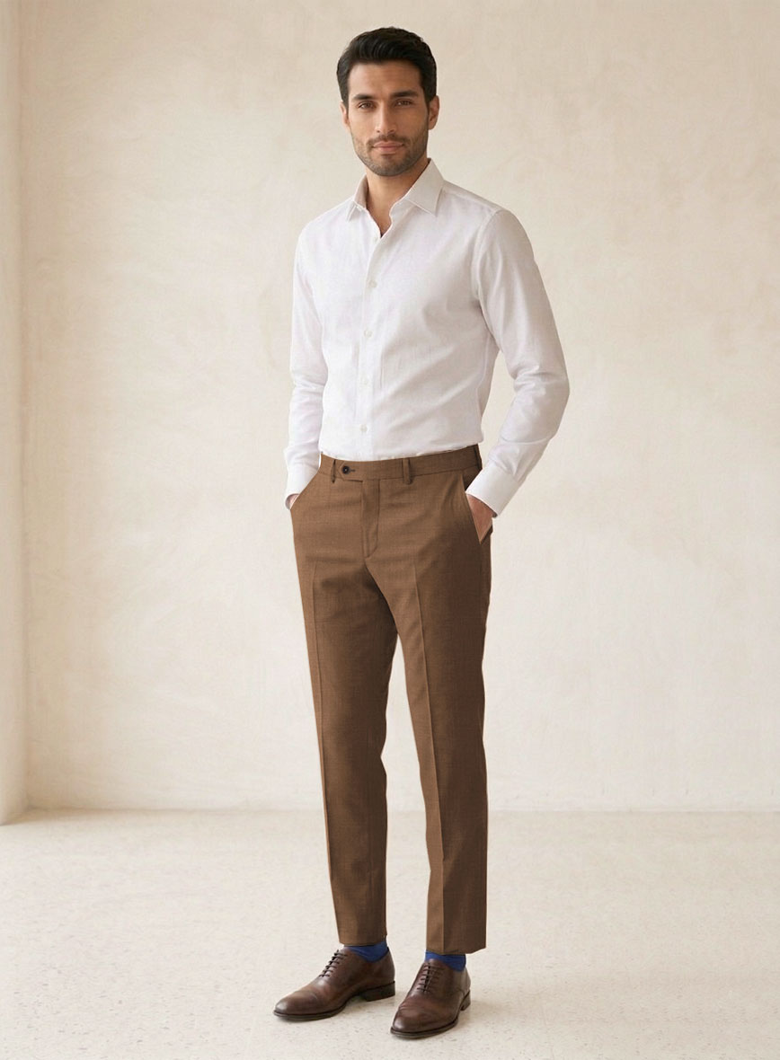 Scabal Sepia Brown Wool Pants - StudioSuits