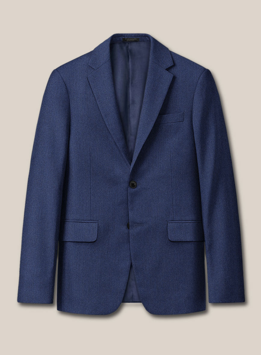 Scabal Siano Herringbone Blue Wool Jacket - StudioSuits