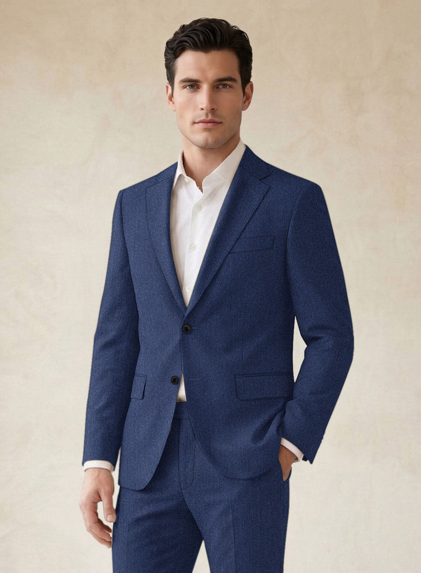 Scabal Siano Herringbone Blue Wool Jacket - StudioSuits