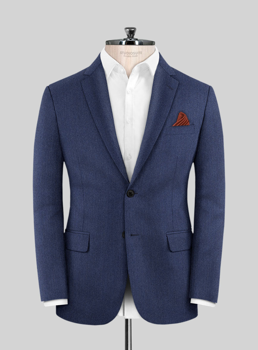 Scabal Siano Herringbone Blue Wool Suit - StudioSuits