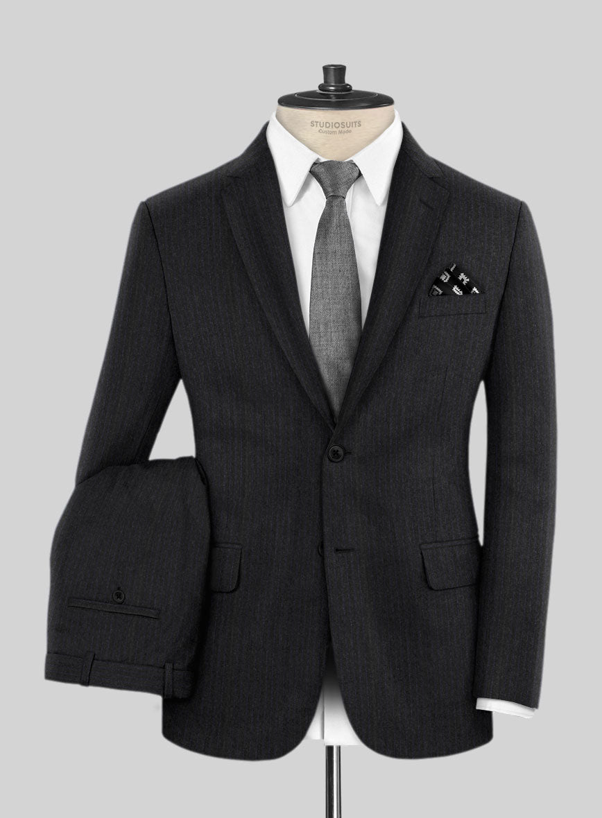 Scabal Sapphire Pinstripe Charcoal Wool Suit - StudioSuits