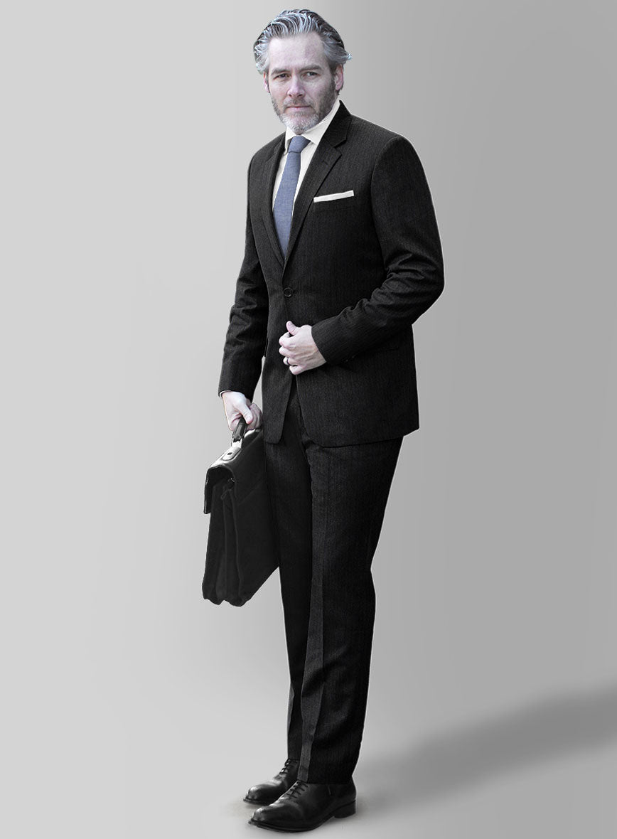 Scabal Sapphire Pinstripe Charcoal Wool Suit - StudioSuits