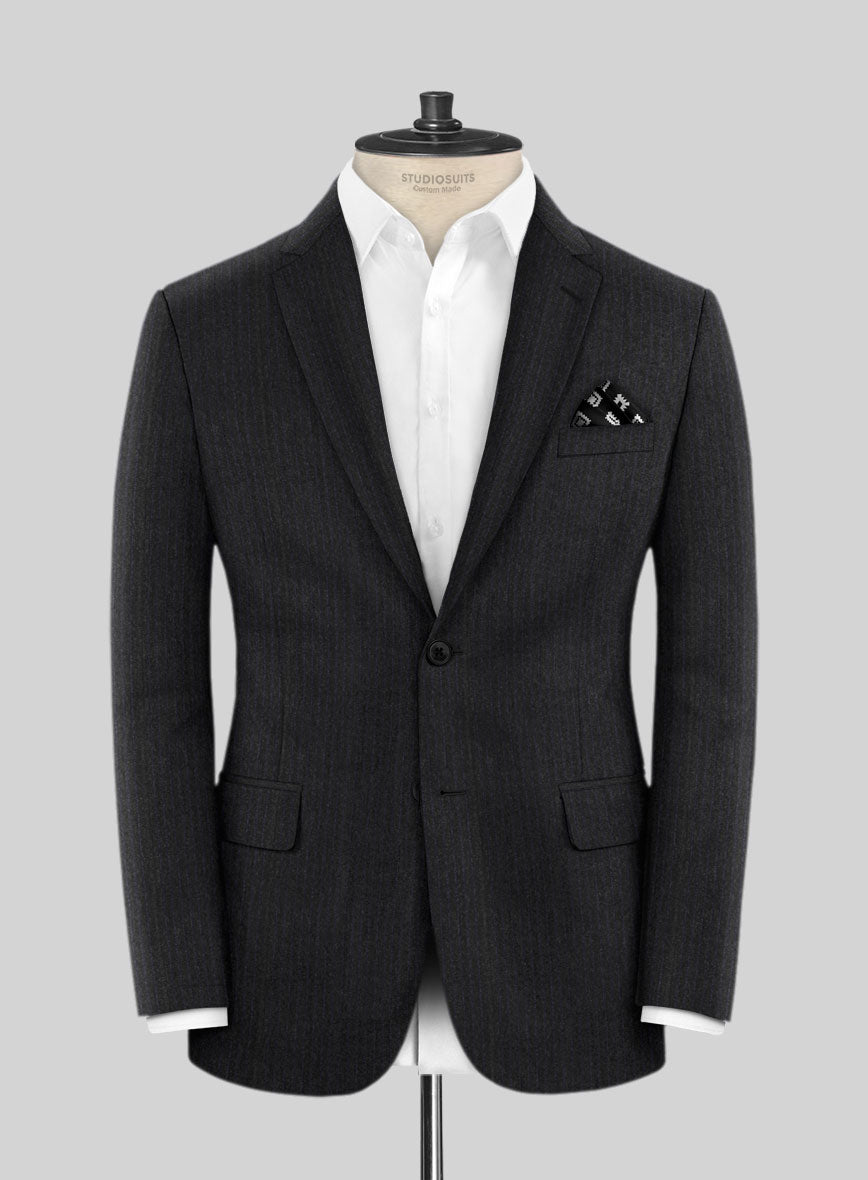 Scabal Sapphire Pinstripe Charcoal Wool Suit - StudioSuits