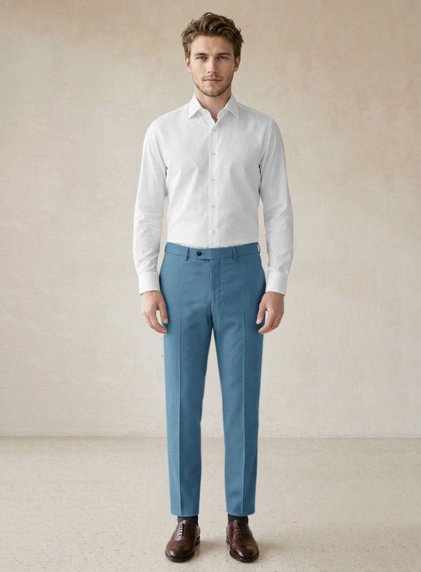 Scabal Steel Blue Wool Pants - StudioSuits