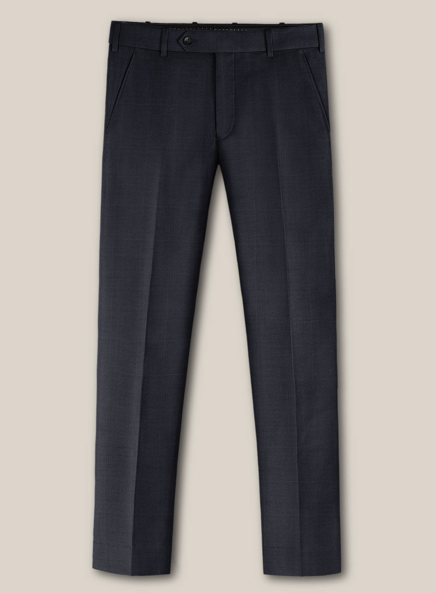 Scabal Sval Windowpane Blue Wool Pants - StudioSuits