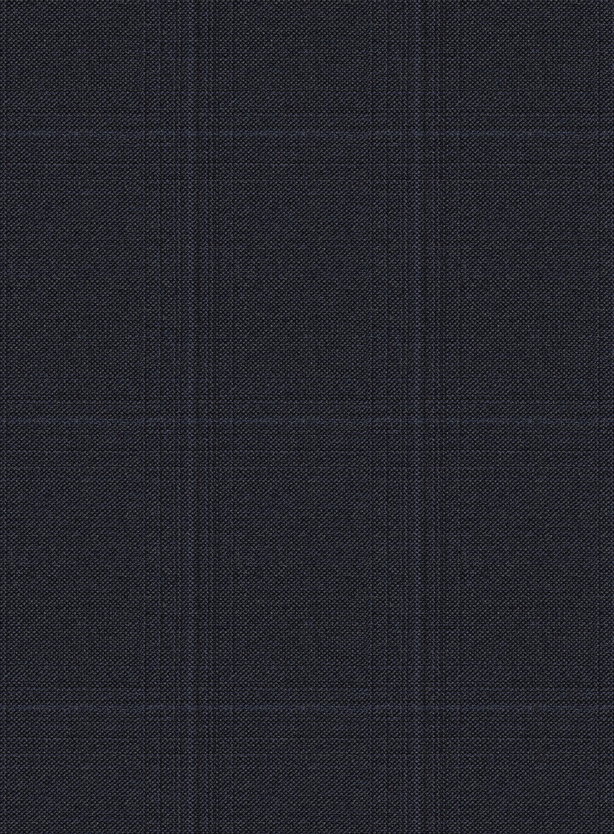 Scabal Sval Windowpane Blue Wool Pants - StudioSuits