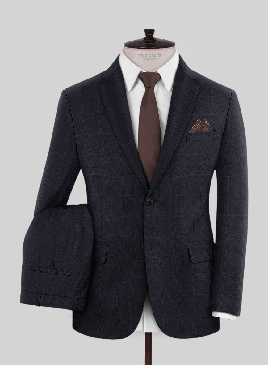 Scabal Sval Windowpane Blue Wool Suit - StudioSuits
