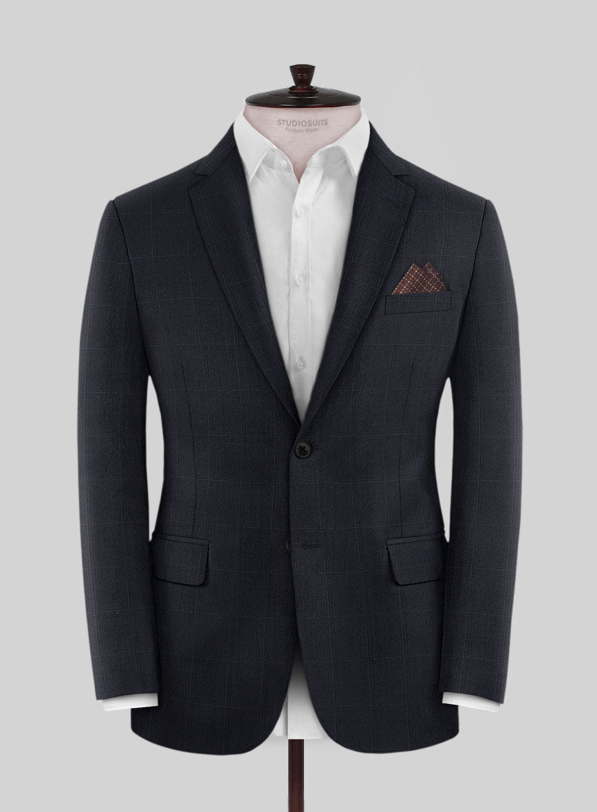 Scabal Sval Windowpane Blue Wool Suit - StudioSuits