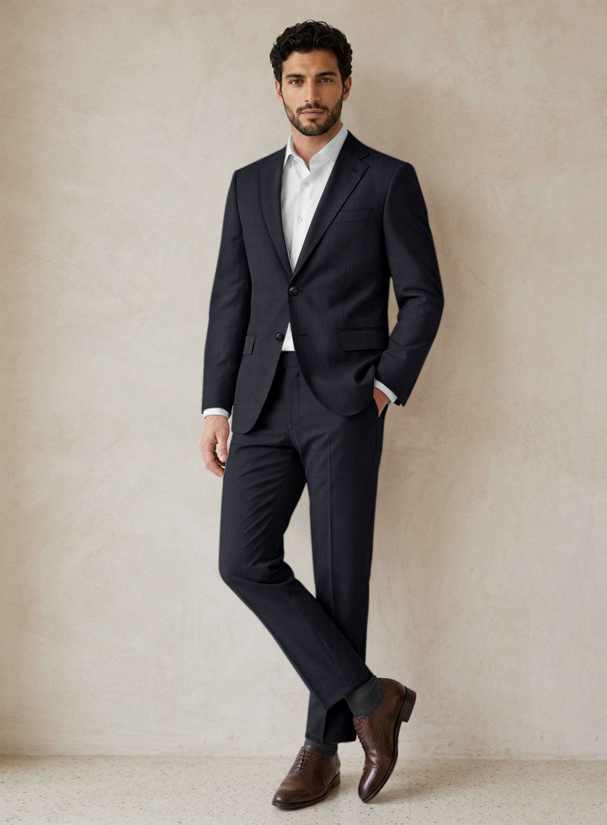 Scabal Sval Windowpane Blue Wool Suit - StudioSuits