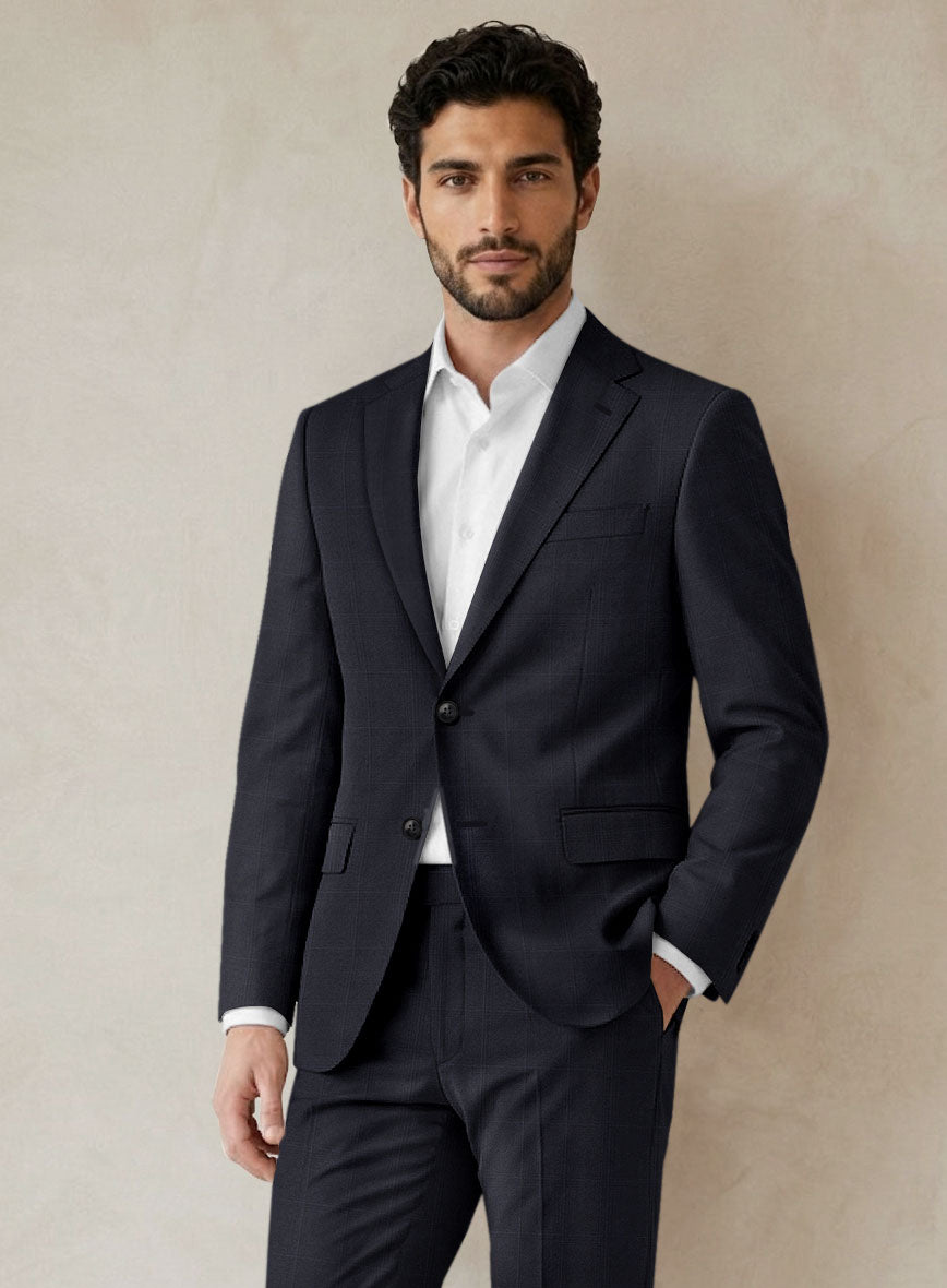 Scabal Sval Windowpane Blue Wool Suit - StudioSuits