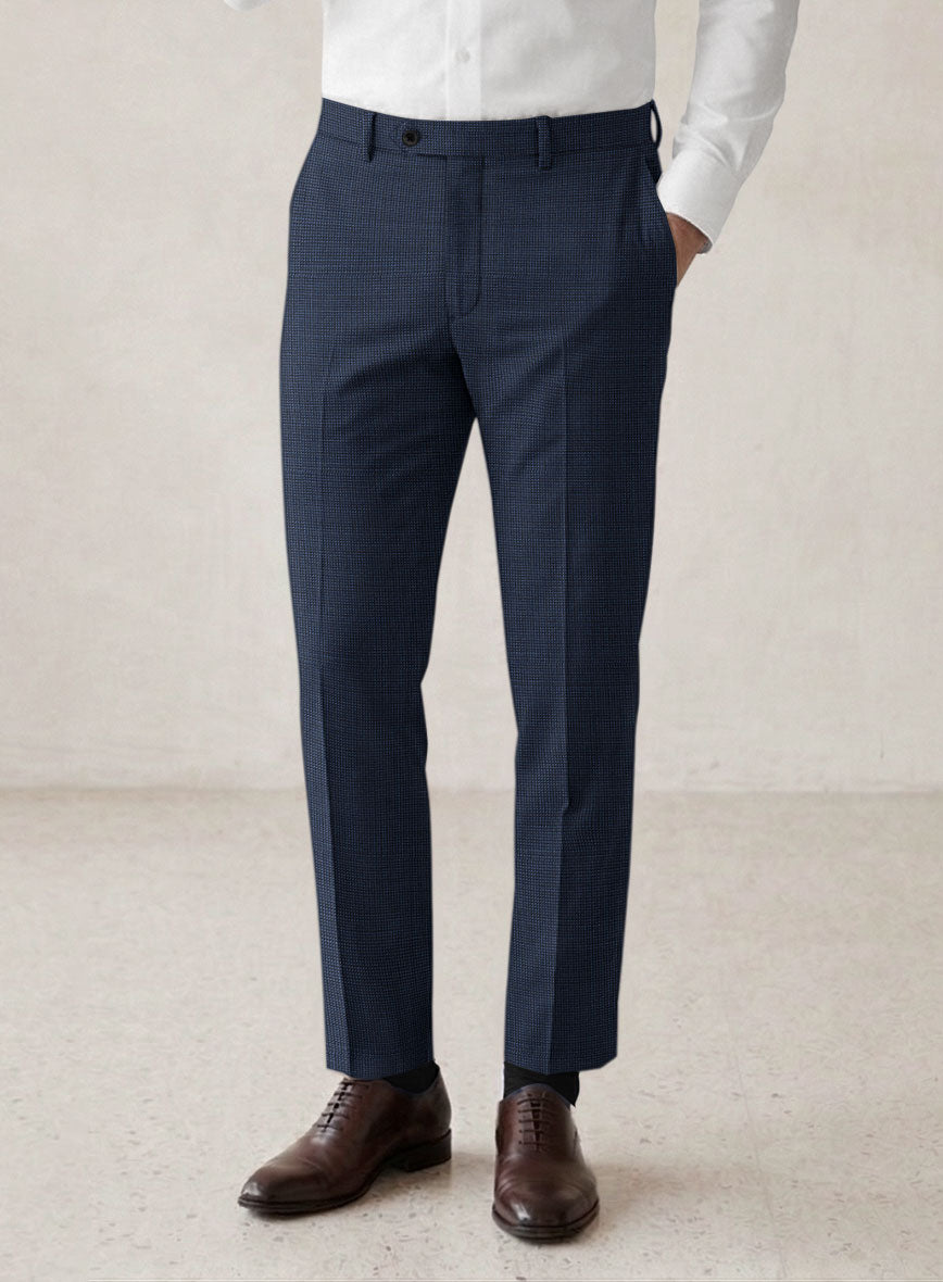 Scabal Tasar Pinhead Blue Wool Pants - StudioSuits
