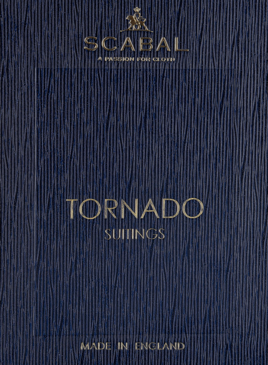 Scabal Tornado Herringbone Blue Wool Pants - StudioSuits
