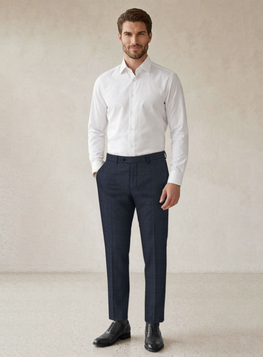 Scabal Tornado Checks Blue Wool Pants - StudioSuits