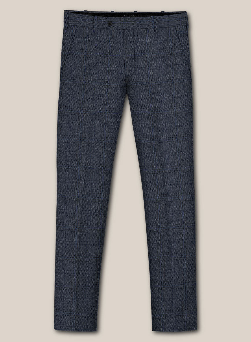 Scabal Tornado Checks Blue Wool Pants - StudioSuits