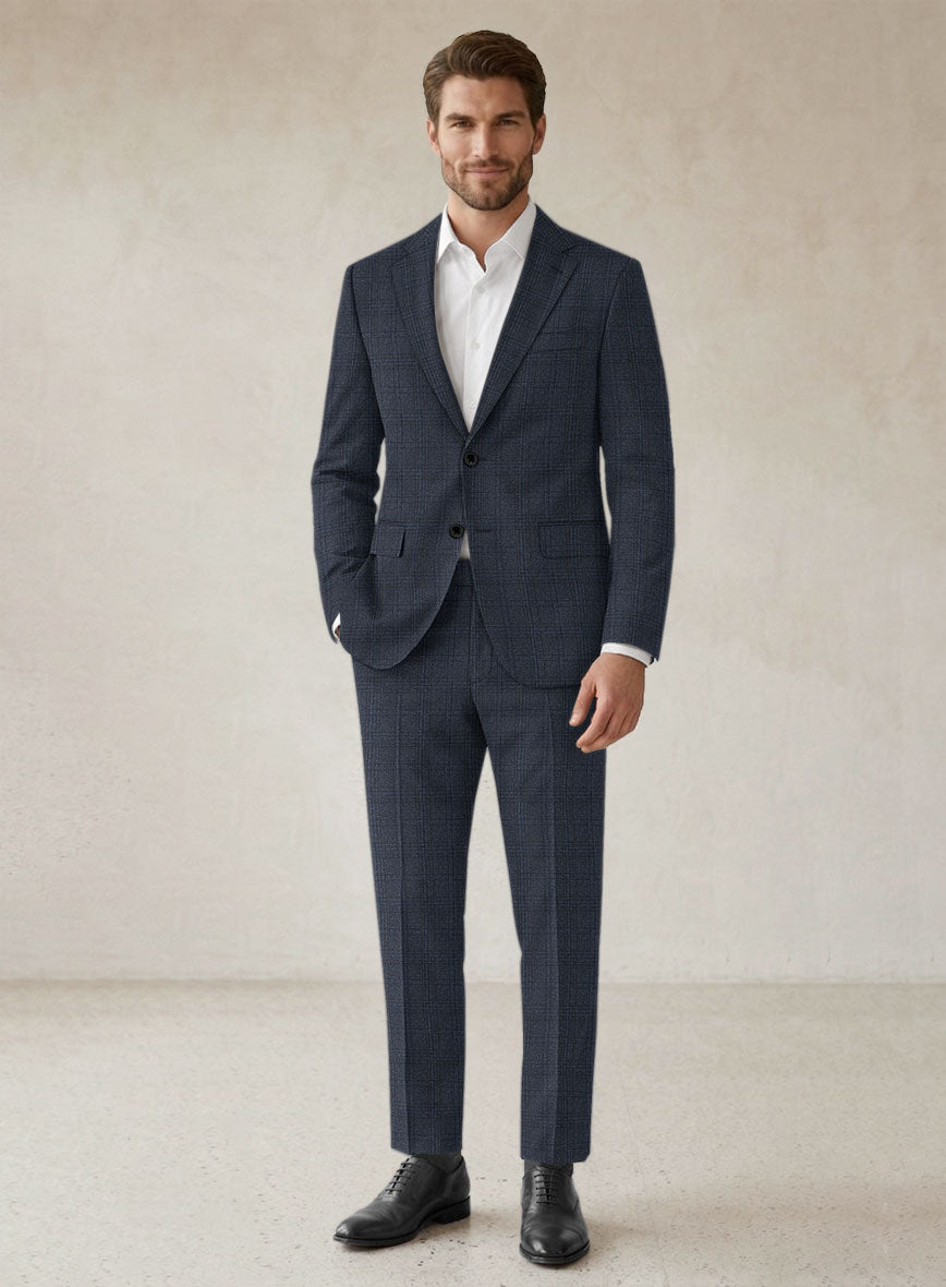 Scabal Tornado Checks Blue Wool Suit - StudioSuits