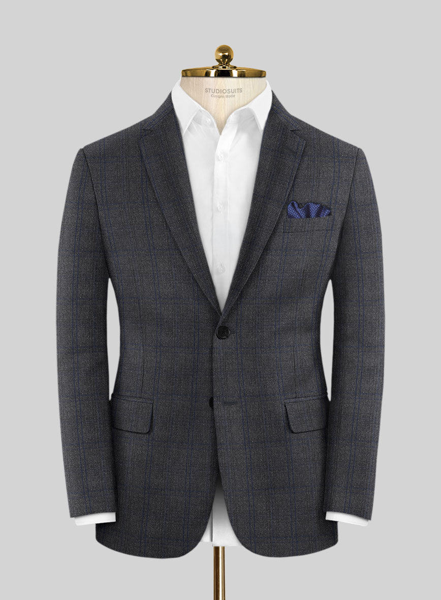 Scabal Tornado Checks Dark Gray Wool Jacket - StudioSuits