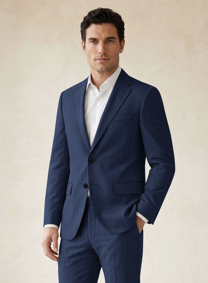 Scabal Tornado Herringbone Blue Wool Jacket - StudioSuits