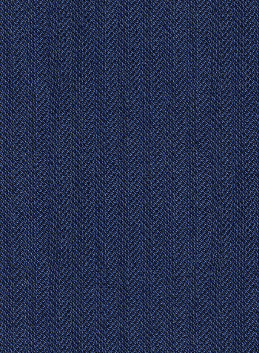Scabal Tornado Herringbone Blue Wool Pants - StudioSuits