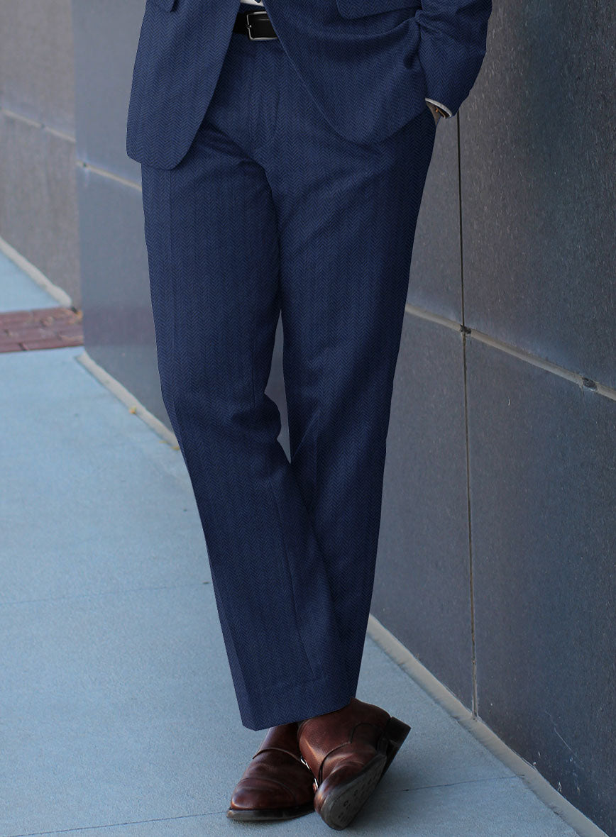 Scabal Tornado Herringbone Blue Wool Suit - StudioSuits