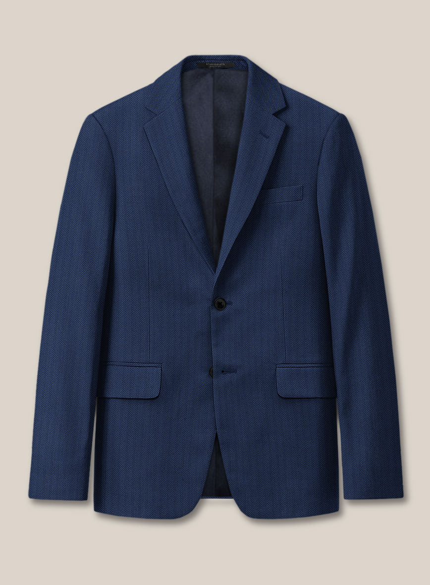 Scabal Tornado Herringbone Blue Wool Suit - StudioSuits