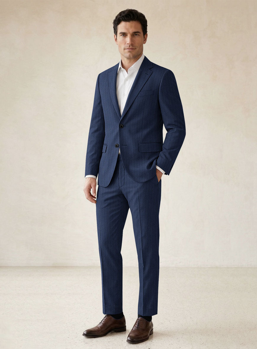 Scabal Tornado Herringbone Blue Wool Suit - StudioSuits