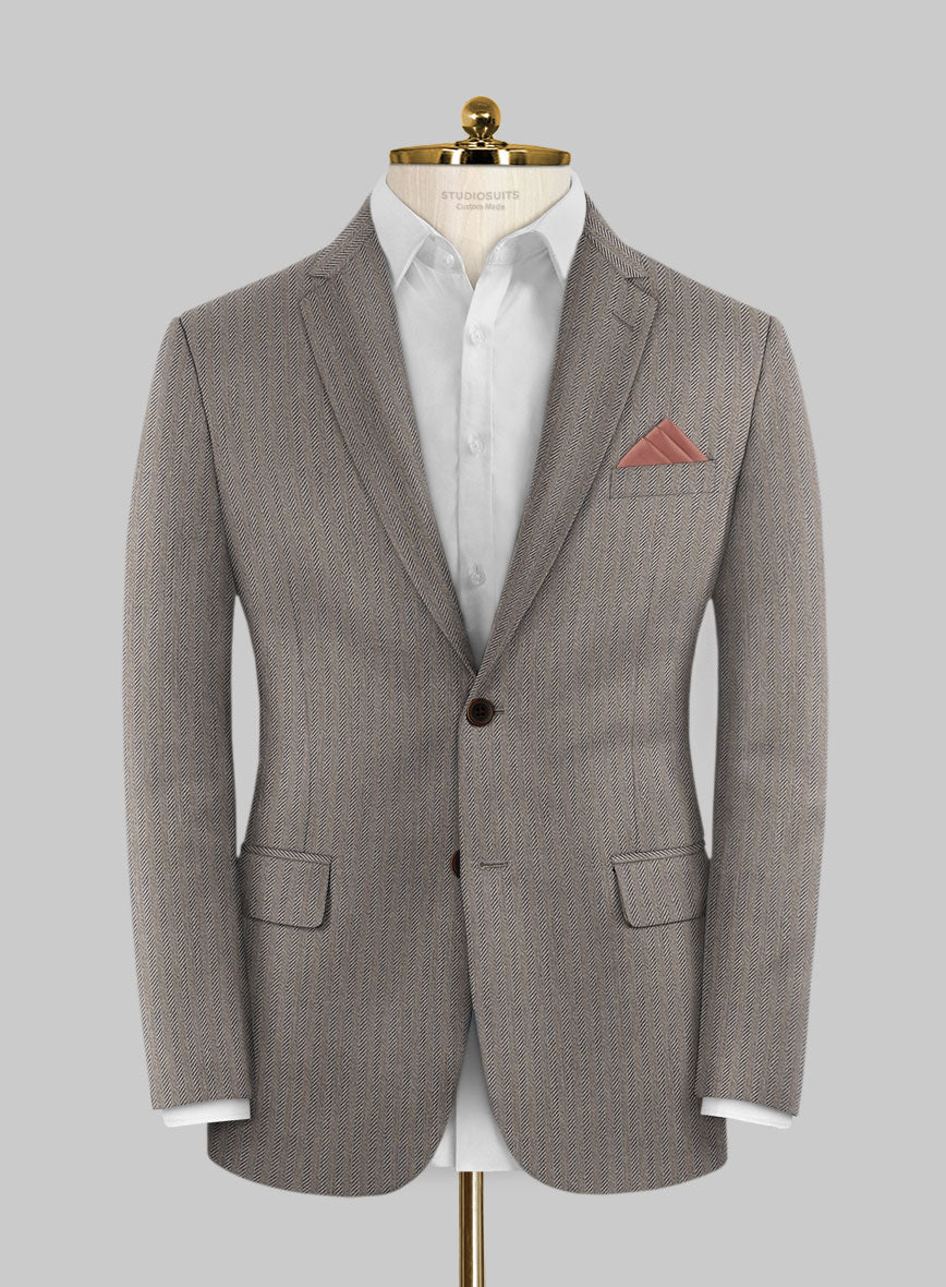 Scabal Tornado Herringbone Brown Wool Jacket - StudioSuits