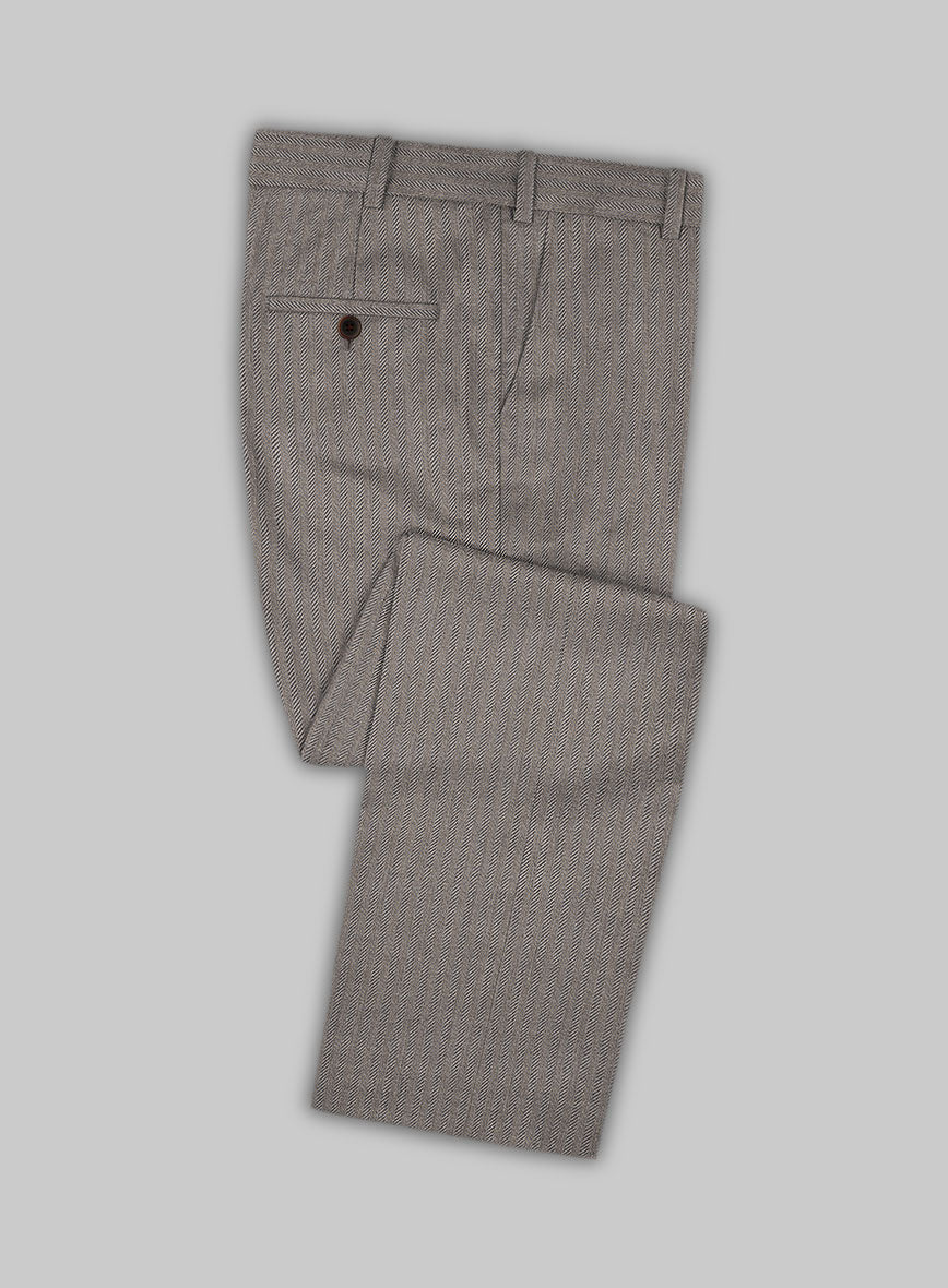Scabal Tornado Herringbone Brown Wool Pants - StudioSuits