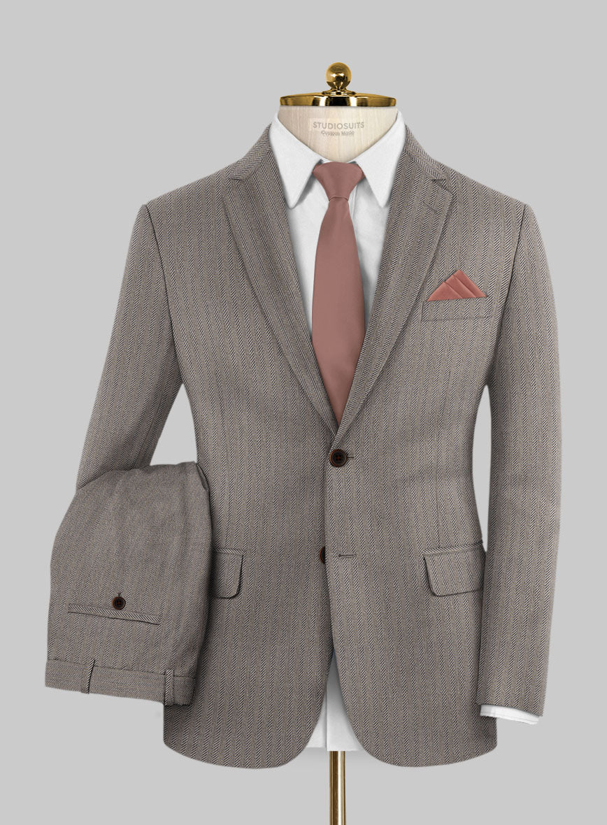 Scabal Tornado Herringbone Brown Wool Suit - StudioSuits