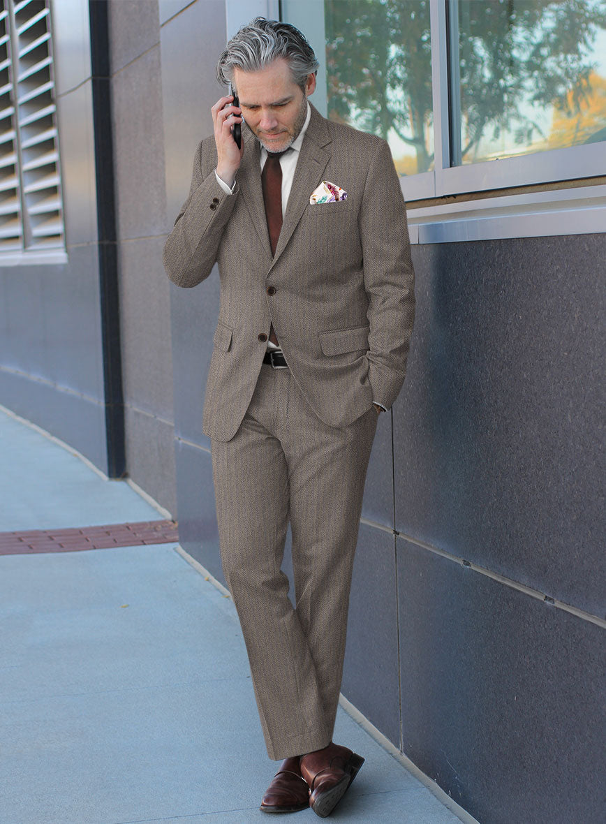 Scabal Tornado Herringbone Brown Wool Suit - StudioSuits