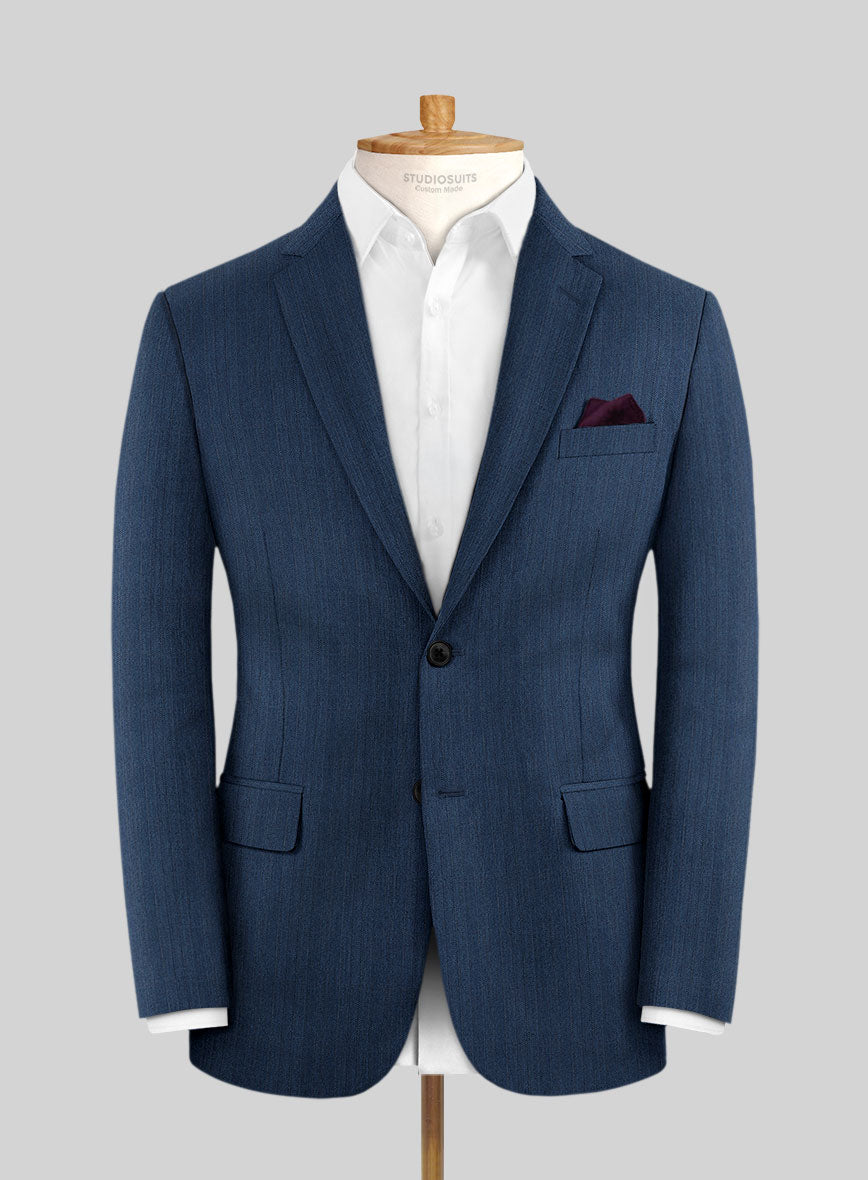 Scabal Tornado Herringbone Casa Blue Wool Jacket - StudioSuits