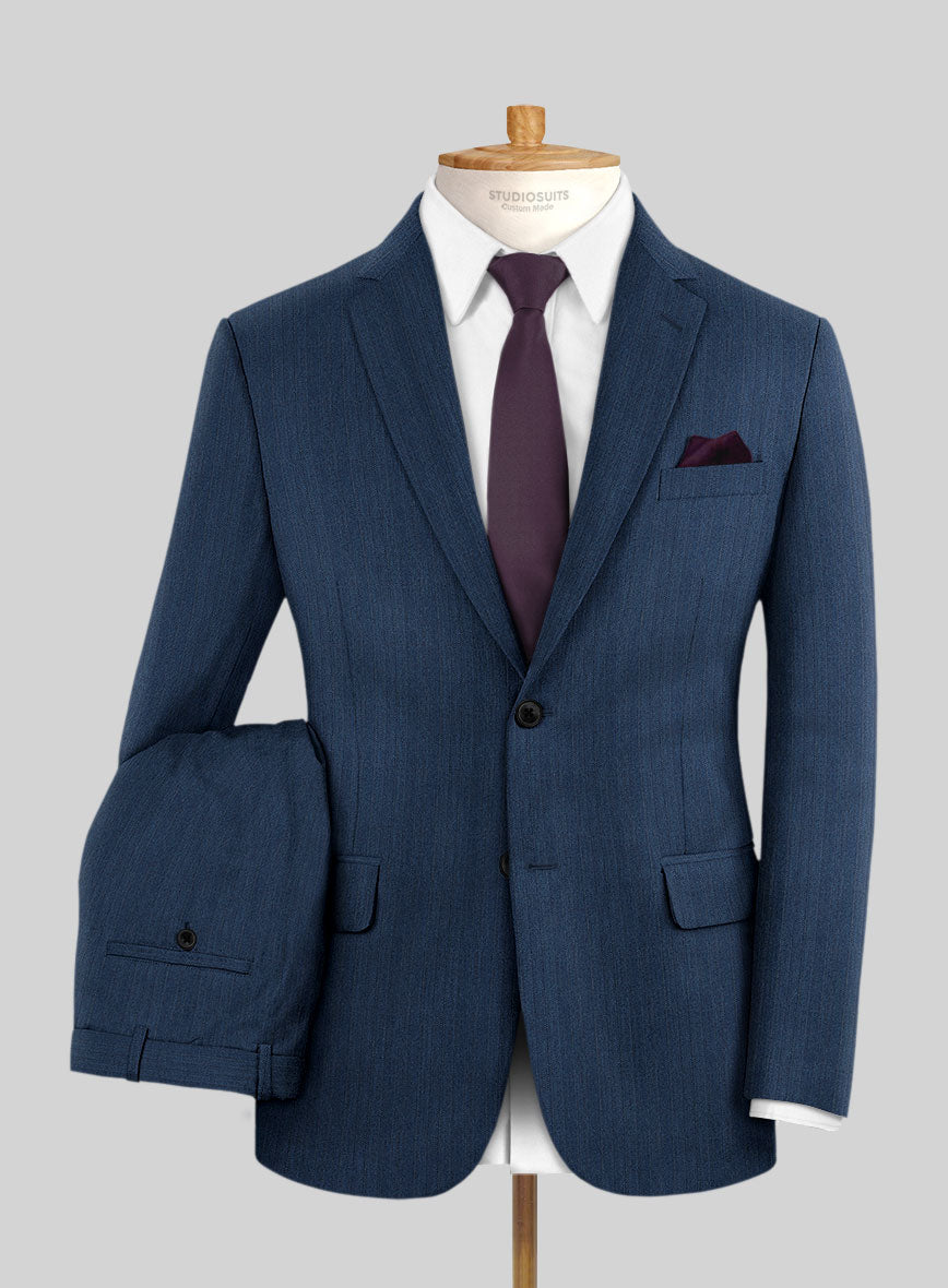 Scabal Tornado Herringbone Casa Blue Wool Suit - StudioSuits