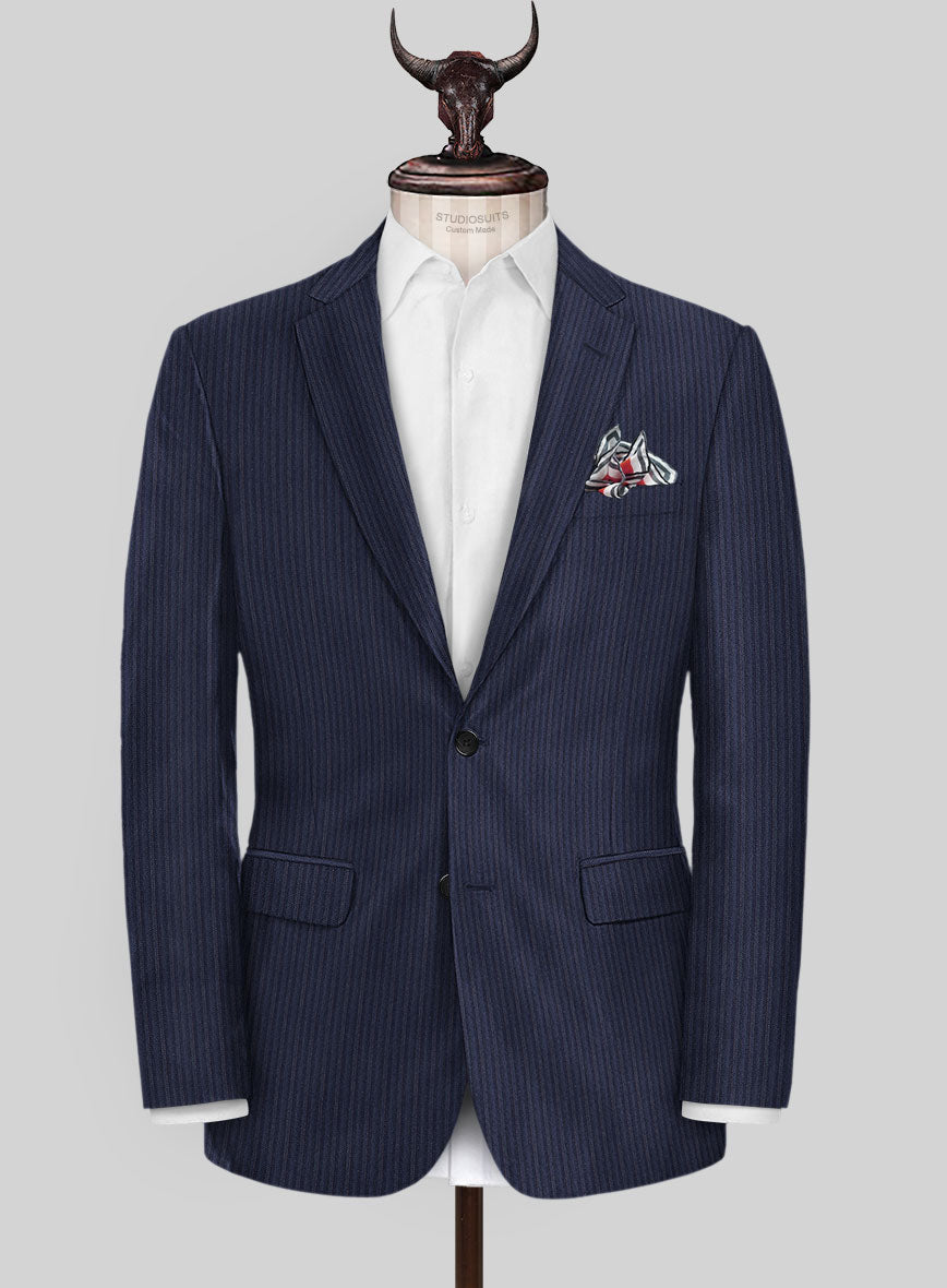 Scabal Tornado Herringbone Dark Blue Wool Jacket - StudioSuits