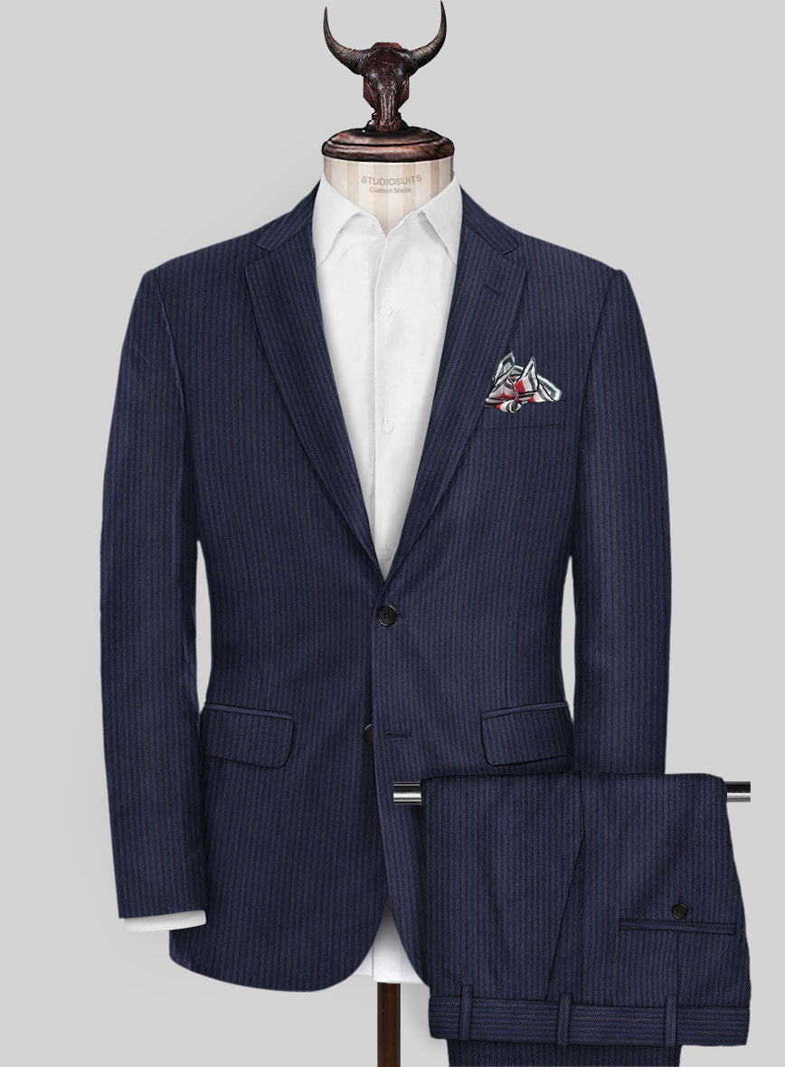 Scabal Tornado Herringbone Dark Blue Wool Suit - StudioSuits