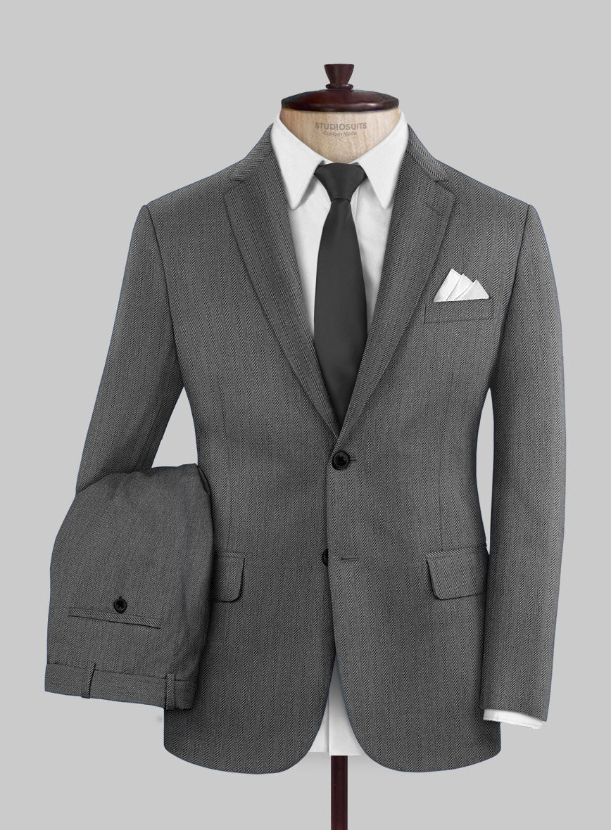 Scabal Tornado Herringbone Gray Wool Suit - StudioSuits