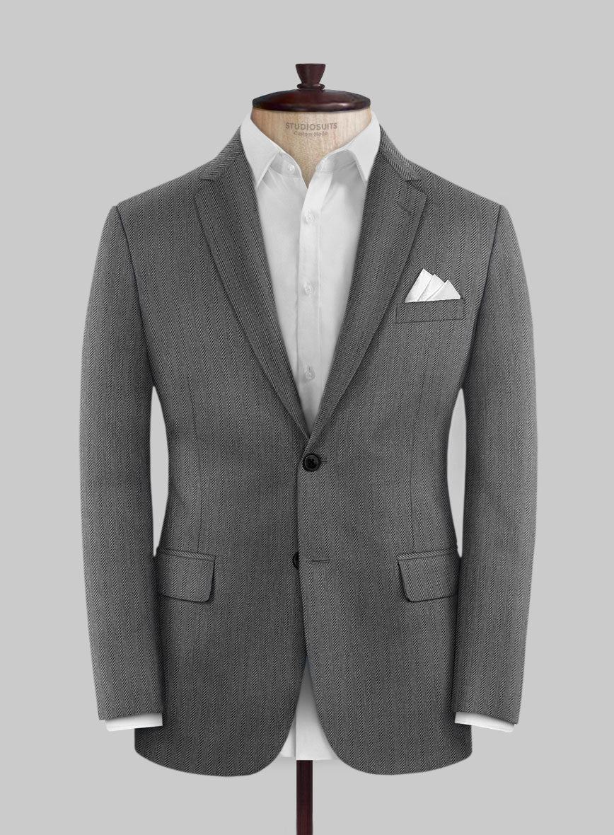 Scabal Tornado Herringbone Gray Wool Suit - StudioSuits