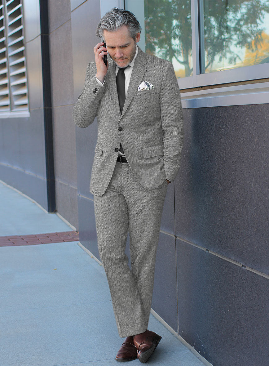 Scabal Suits Scabal Tornado Herringbone Light Gray Wool Suit – StudioSuits
