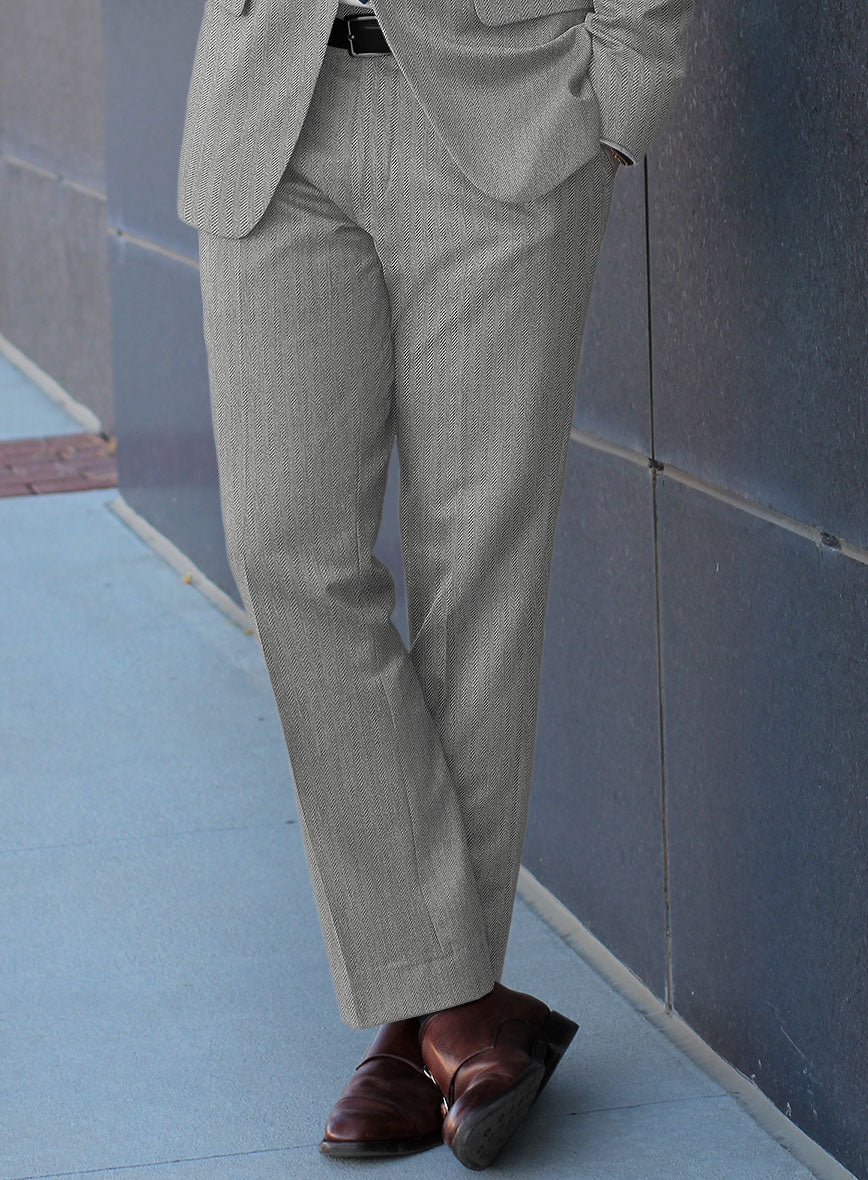 Scabal Tornado Herringbone Light Gray Wool Suit - StudioSuits