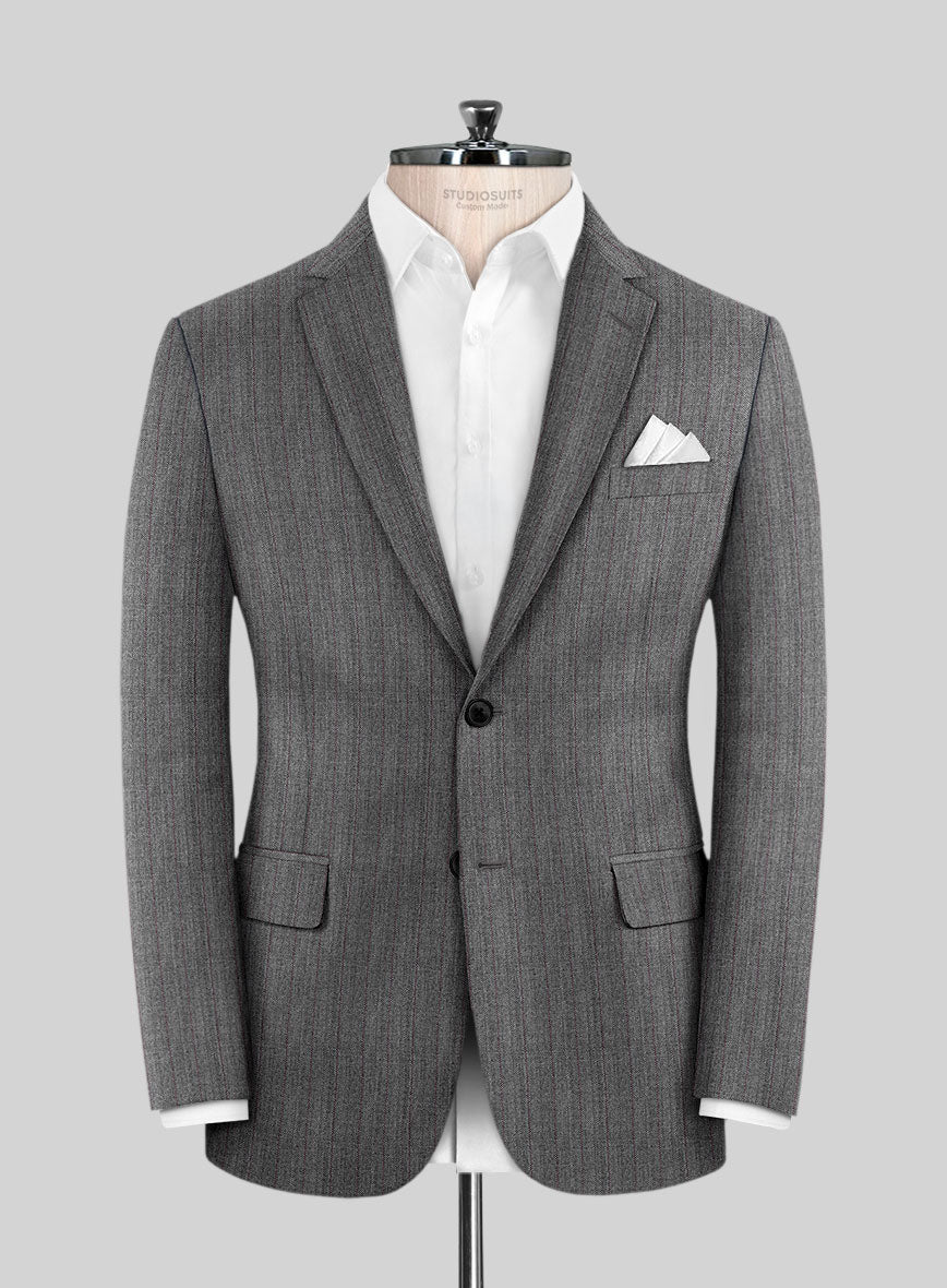 Scabal Tornado Herringbone Mid Gray Wool Jacket - StudioSuits