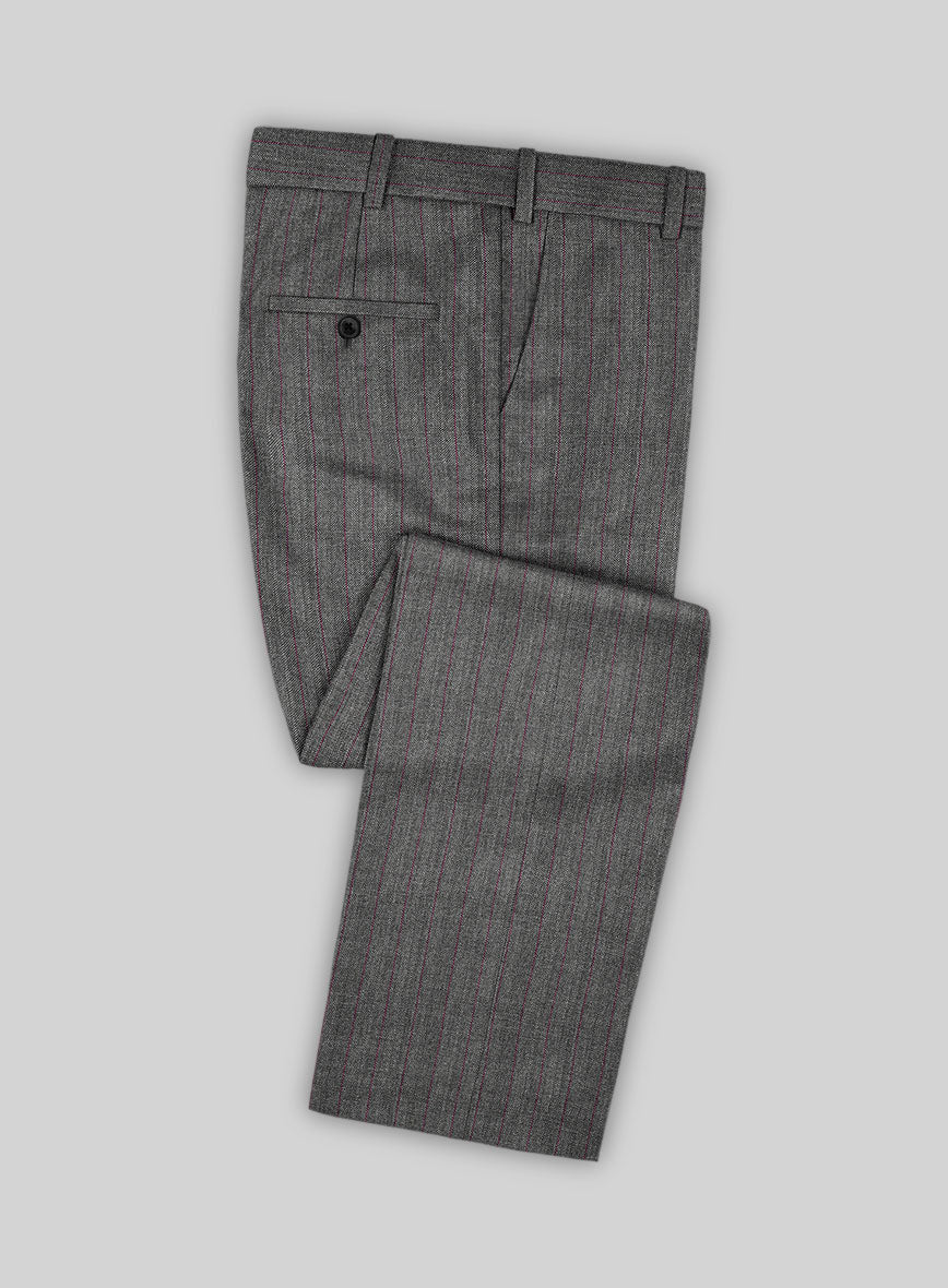Scabal Tornado Herringbone Mid Gray Wool Pants - StudioSuits