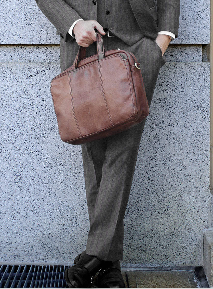 Scabal Tornado Herringbone Mid Gray Wool Pants - StudioSuits