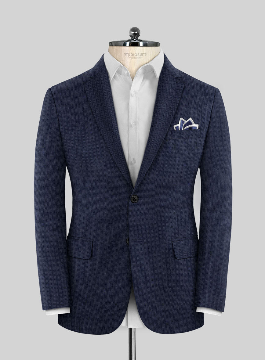 Scabal Tornado Herringbone Navy Blue Wool Jacket - StudioSuits